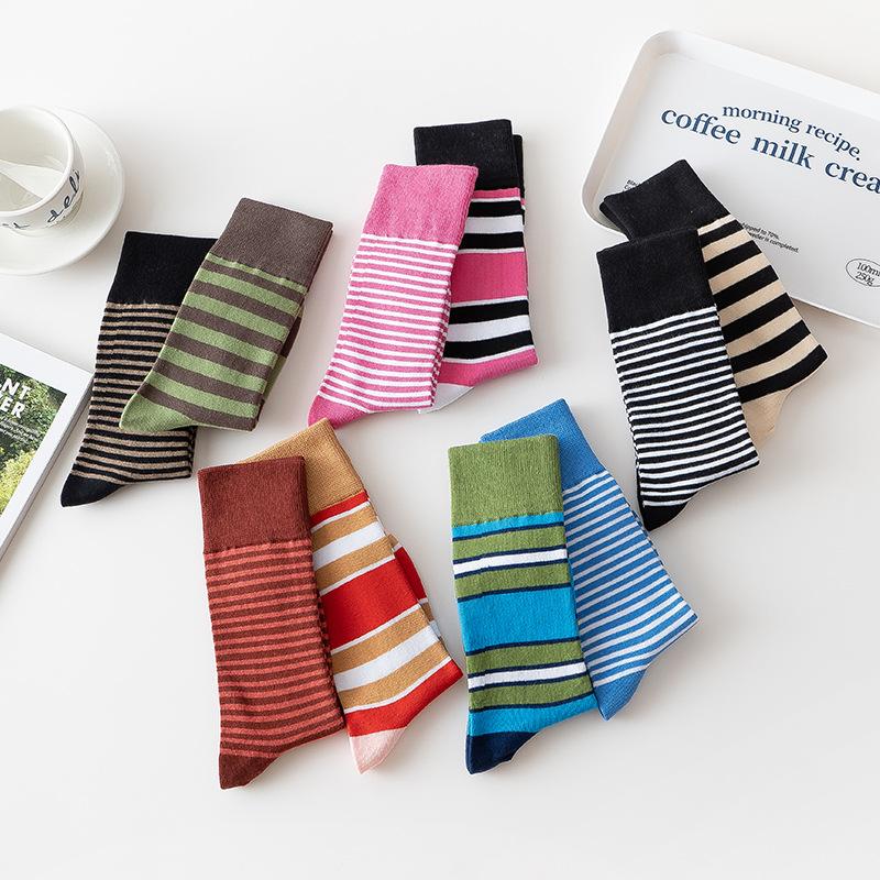 Female Spring and Autumn Classic Assorted Color Stripe Design In The Tube Cotton Socks