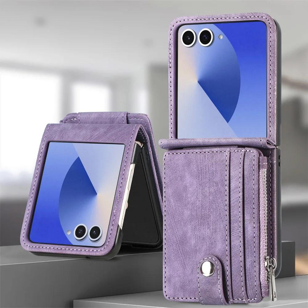 Съемный кожаный чехол-кошелек 2-в-1 для Samsung Galaxy Z Flip 7 fe 6 5 4 3 Flip7 Flip6 Flip5 5G Чехол для телефона с держателем для карт