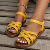 Women's Large Size Round Toe Sandals Shoes Summer Casual Breathable Flat Bottomed Roman Beach Sandals 36-43