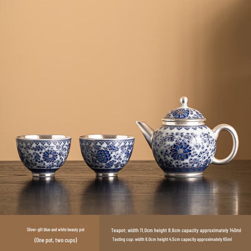 Gilded Silver Dragon Ceramic Kung Fu Gaiwan Tea Set