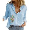 Women Lapel Neck Fashion Long Sleeve Top Cotton Linen Button-up Shirt Ladies Casual Print Blouses