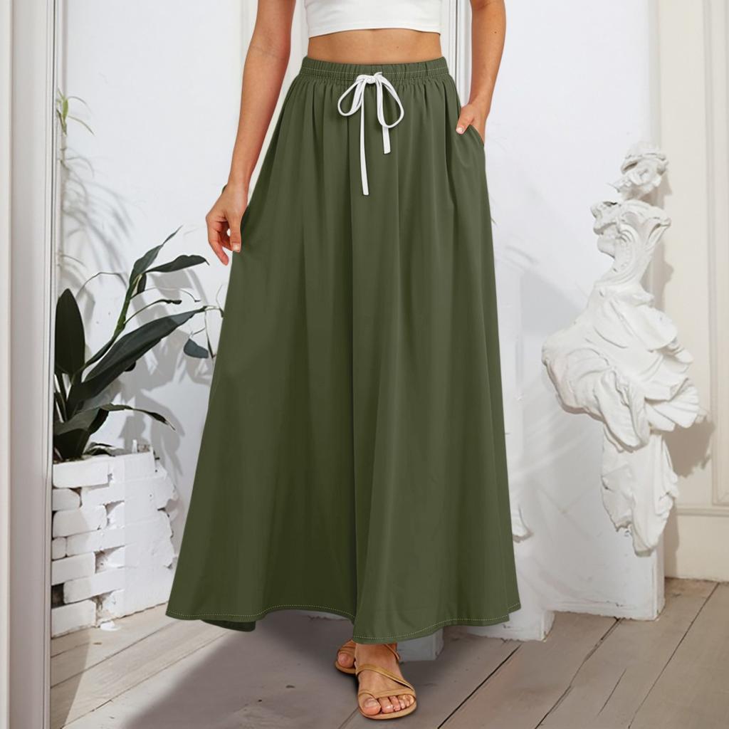 Women's Flowy Flared Ruffle Hem A Line Maxi Skirts Elastic Waist Elegant Tiered Layer Boho Long Skirts