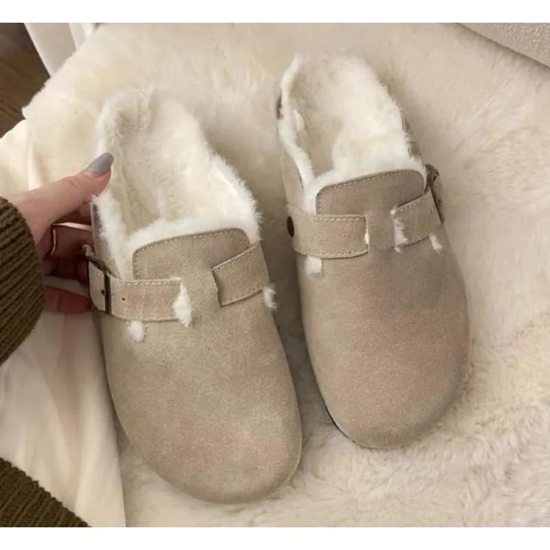 Fashion Comfortable Fur Classic Clogs for Women Winter New Fashion Cork Insole Plush Slipper with Arch Support Cozy Furry Suede Shoes