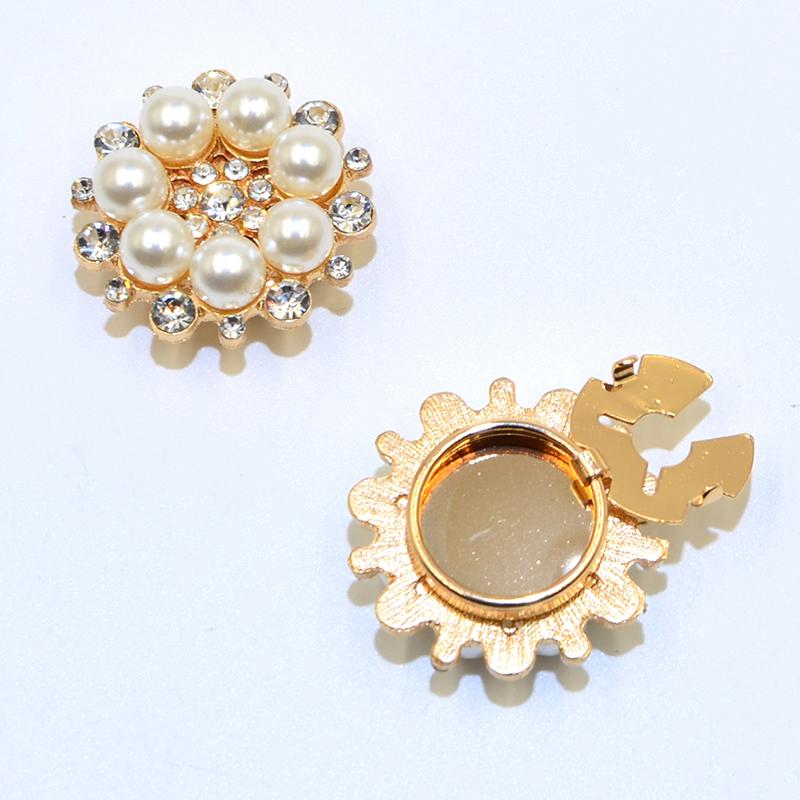1PC Floral Design Elegant Button Decoration Fashion Cufflinks Pearl Button Cover Shiny Jewelry Rhinestone 30x17mm