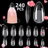 240PCS Short Almond Nail Tips Soft Gel Pre-Shaped Acrylic Nail Tips Half Matte Full Cover Nail Tips Clear Gelly Press on Nail