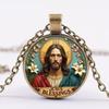Christian Jesus Blessing Religious Pendant Necklace, Time Gemstone Pendant