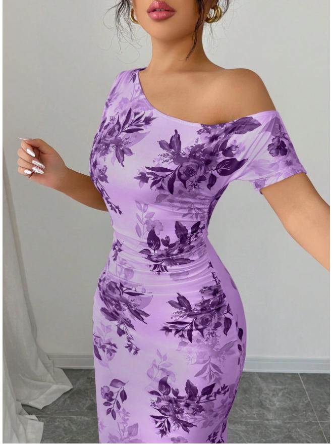 2025 New One-Shoulder High-Waisted Print Slimming Long Dress