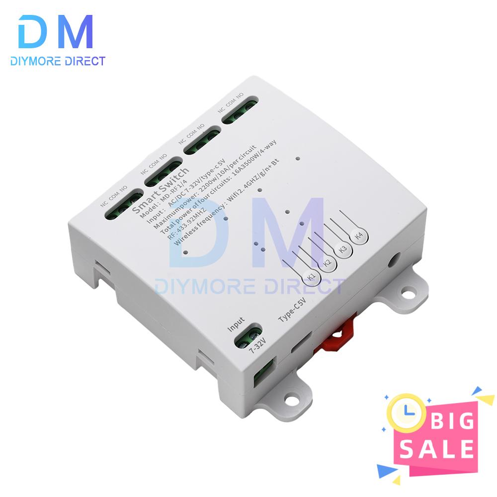Модуль релейного переключателя Bluetooth 3/4 канала DC 7V-32V AC 90-265V Модуль дистанционного управления RF 433 МГц Режим работы: импульсный/самоблокировка/блокировка