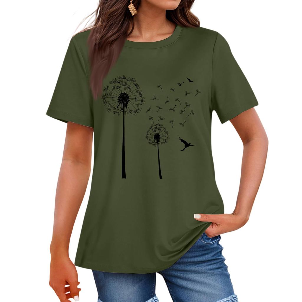 Women's Fashion Casual Printed Round Neck Short Sleeved T-Shirt Top T-Shirt Top Top