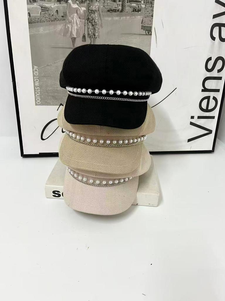 New metal standard octagonal hat female face small beret casual versatile temperament newsboy hat English letters
