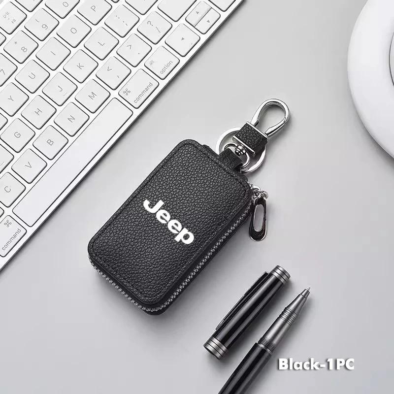 Leather Zipper Key Case Car Key Bag Portable Key Organizer For Jeep Wrangler Grand Cherokee Compass Renegade Patriot