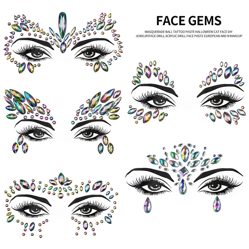 Sparkling Rhinestone Design 5sheets/set Face Gems Decals AB Colorful Festive Eye Forehead Embellishments Carnival/Mardi Gras/Masquerade Home