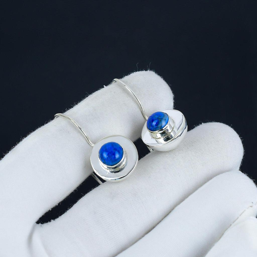 Серьги-кольца с натуральным лазуритом, серьги из стерлингового серебра 925 пробы, серьги-подвески из серебра ручной работы в стиле бохо, подарок на день рождения