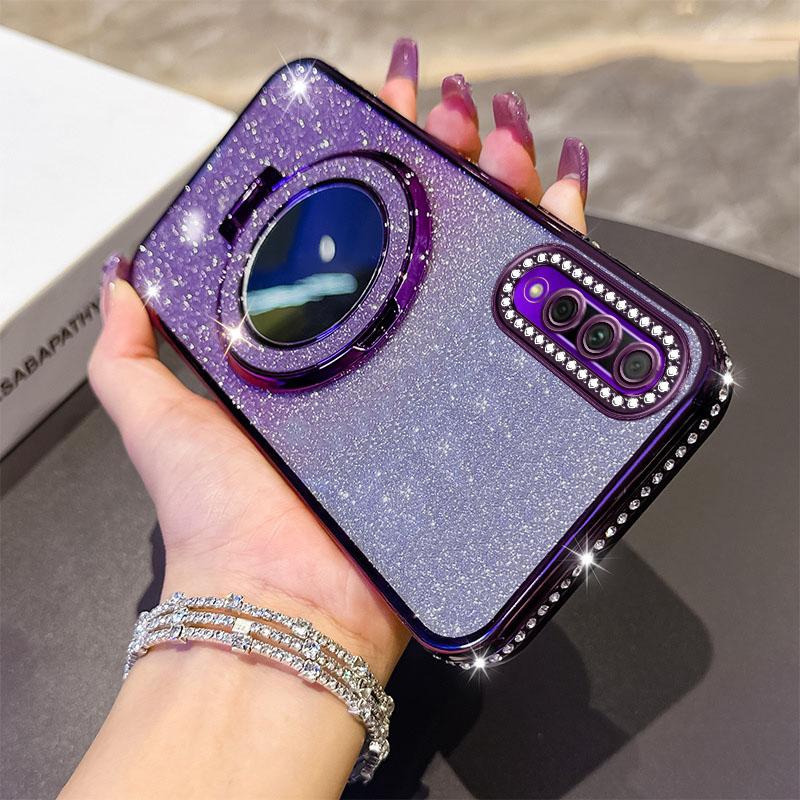 Plating Diamond Glitter Bling Case For Honor 90 Lite X6 X8 9X Pro X50I X60 Pro Lens Protection Shockproof Bracket Cover Capa