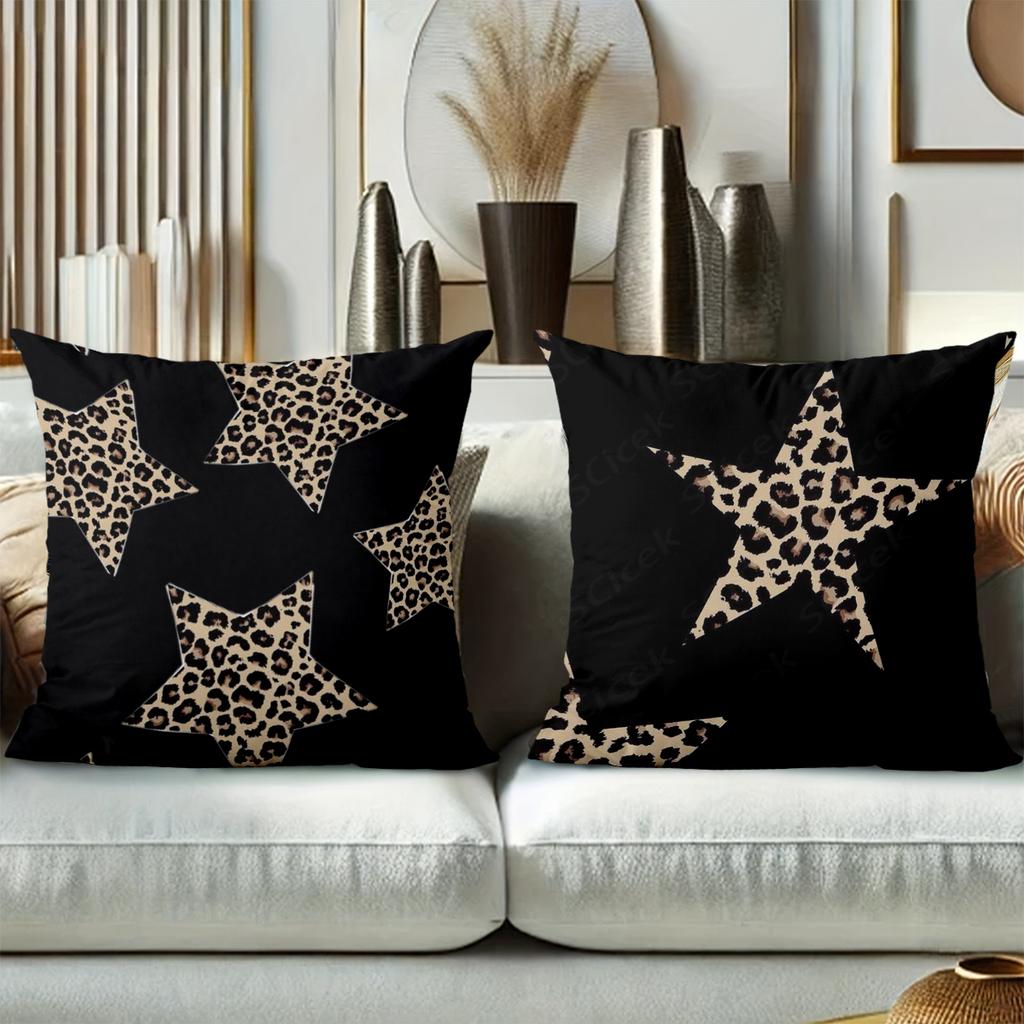 Leopard Star Pattern Black Cushion Covers Set Of 4 Polyester pillowcase, sofa decorative cushion cov Headboard Pillow