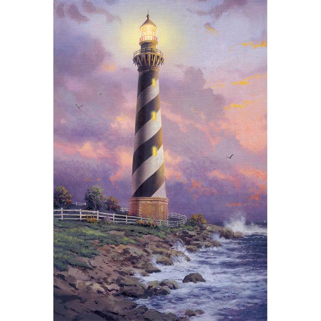 American Oil Painting Pastoral Landscape Canvas Poster Sea View Lighthouse Architectural Pictures Forest House Flower Home Decor