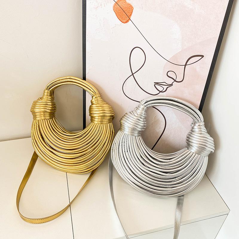 Handbags for Women New In Gold Luxury Designer Brand Handwoven Noodle Bags Rope Knotted Pulled Hobo Silver Evening Clutch