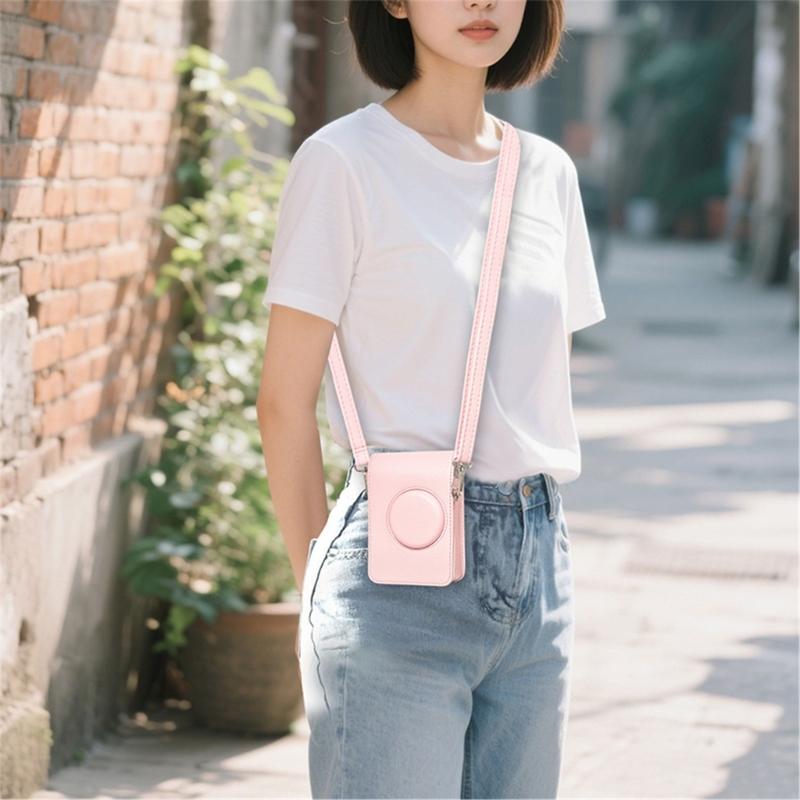 Waterproof AntiShock Pink PU Leather Crossbody Camera Case For Mini EVO Compact Storage Bag With Adjustable Strap