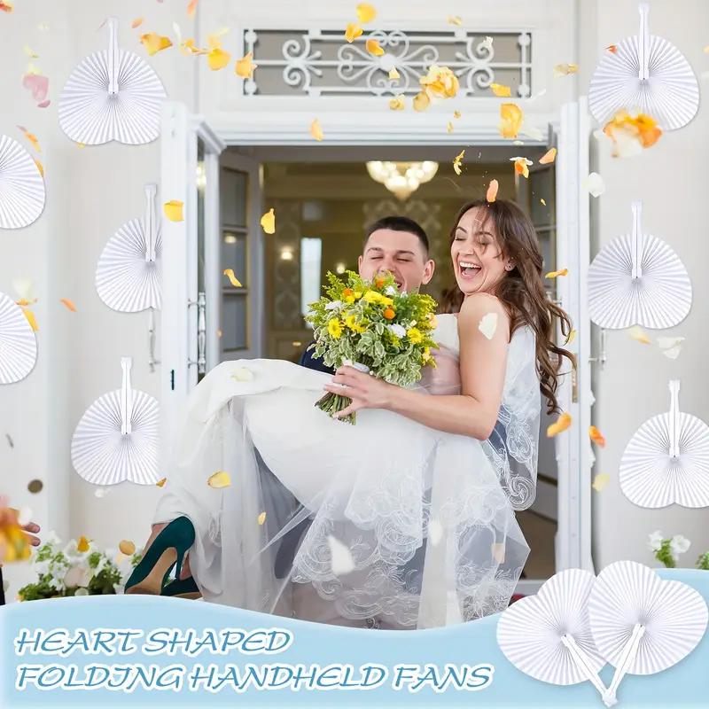 WTEMPO White Heart-Shaped Folding Paper Fans Elegant Handheld Accordion Fans for Wedding Birthday Anniversaries Party Decorations Wedding Decorations