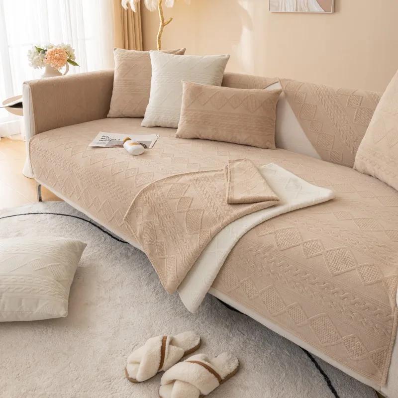 Утолщенные плюшевые чехлы для диванов, решетчатый коврик, диванное полотенце, противоскользящая защита для дивана, съемный чехол для дивана, одеяло для гостиной
