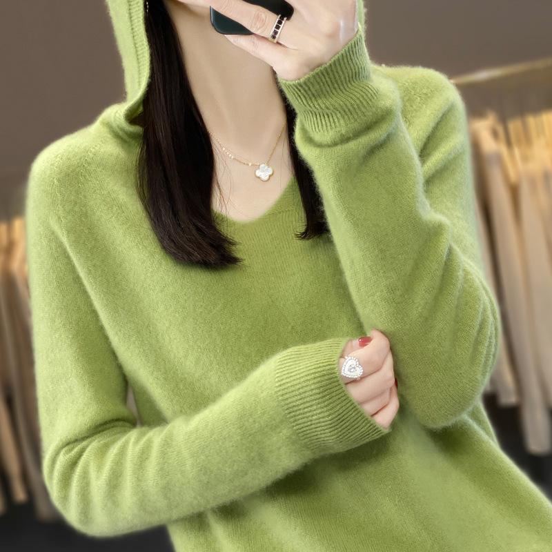 New Autumn and Winter Woolen Sweater Women's Knitted Hooded Sweatshirt Loose Base Layer