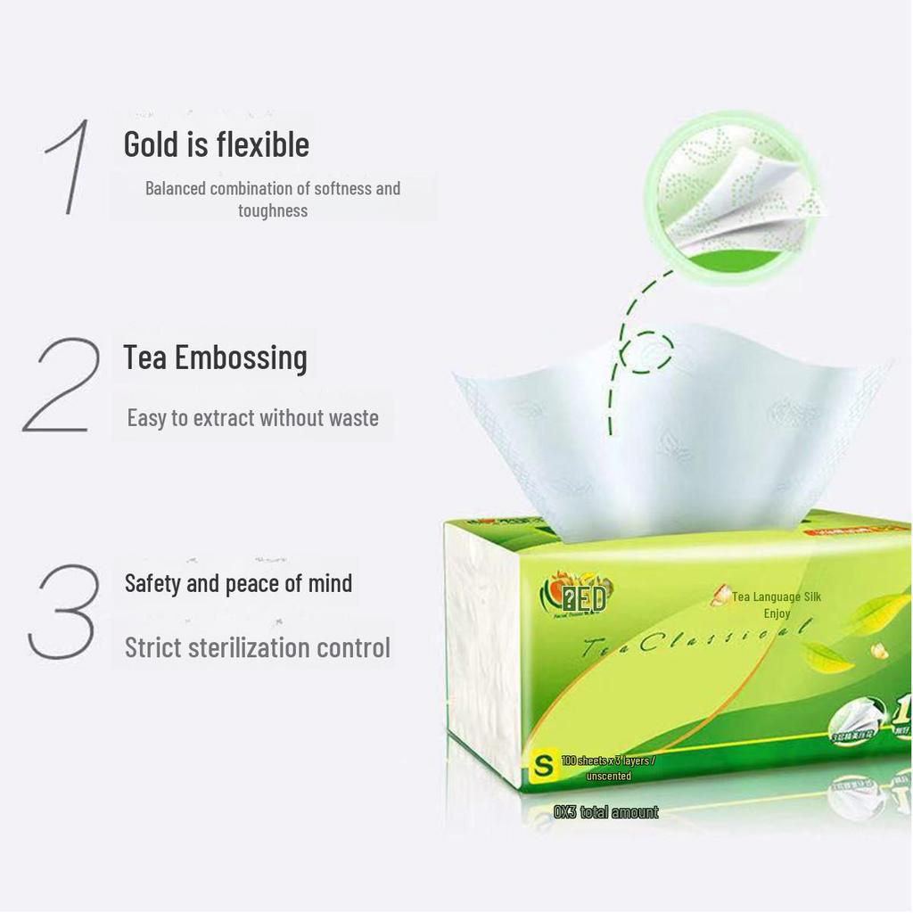 Xinxiangyin Tea Language 3-Ply Silk Tissue - 100 Sheets, 20 Pack Facial Napkins