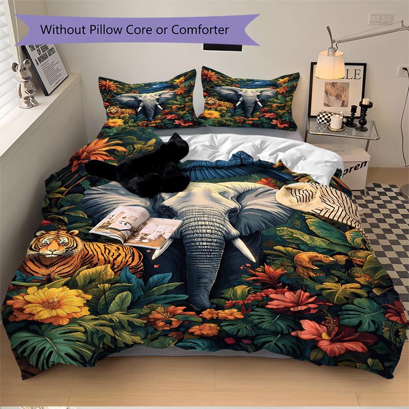 3pcs Jungle Safari Print Duvet Cover Set - Includes 1 Duvet Cover and 2 Pillowcases, No Quilt Core, All-Season Home Decor yy251111001
