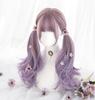 RyuuCos Lolita Long Curly Twin Purple Wig with Tapioca Purple Heat School Cultural Festival Wig, Hair, Tail, Gradient, Resistant, Cosplay, Disguise,