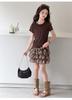 Girls' Korean Edition Set 2026 New Mid to Large Girls' Summer Short-sleeved T-shirt Leopard Print Half Skirt Two-Piece Set
