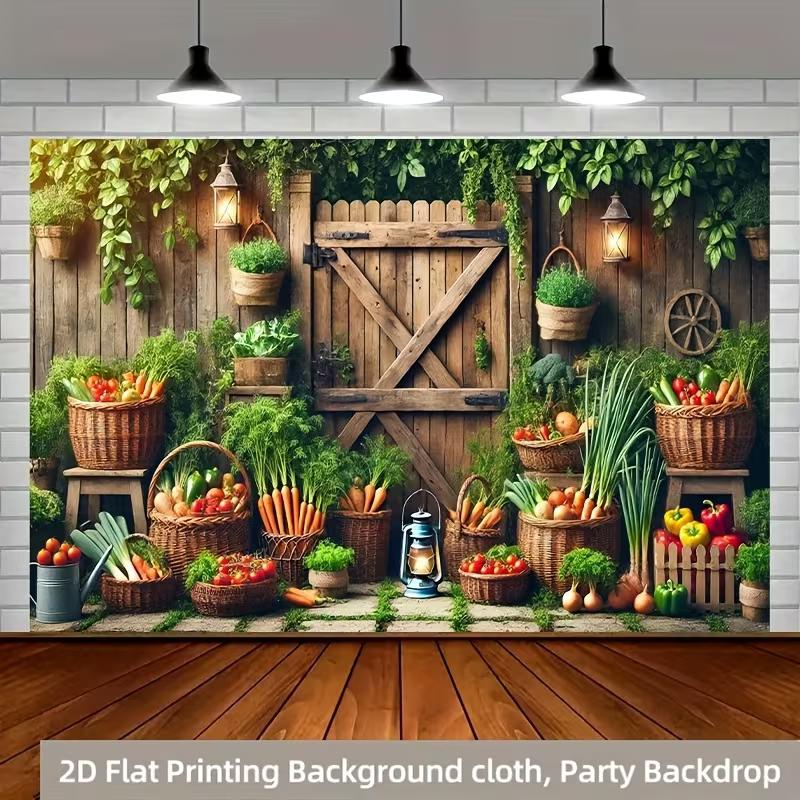 Тканевый фон 2D «Сельский урожай» Фермерские корзины с овощами Декор для вечеринки