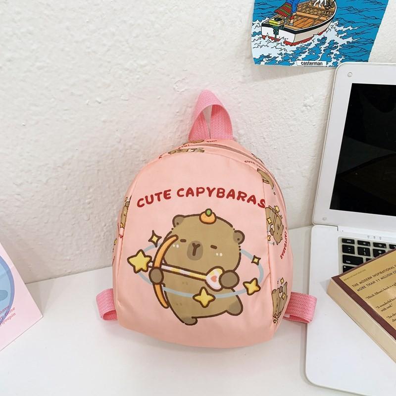 Capybara Drinking Milk Tea Burger Toast Cake Cartoon Pattern Kid Backpack For Preschool Boys And Girls