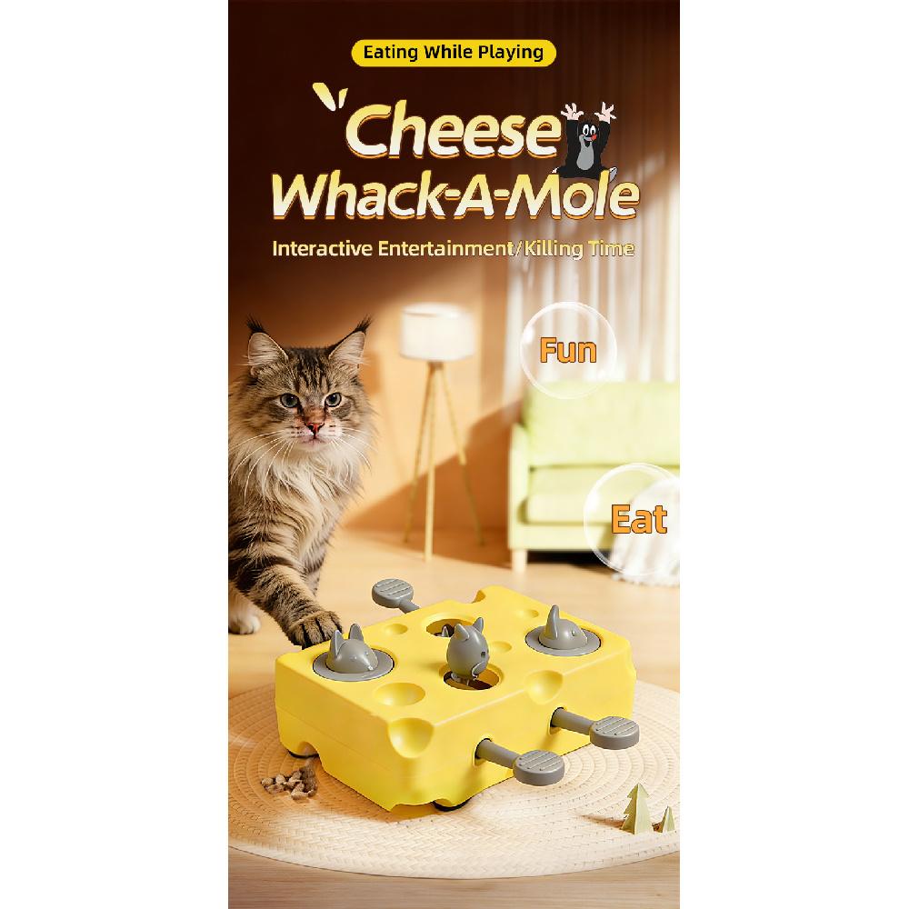 Pet Interactive Cheese Whack A Mole Toy, Cat Treat Dispenser Feeder, Indoor Self Entertainment Puzzle Teaser Toy