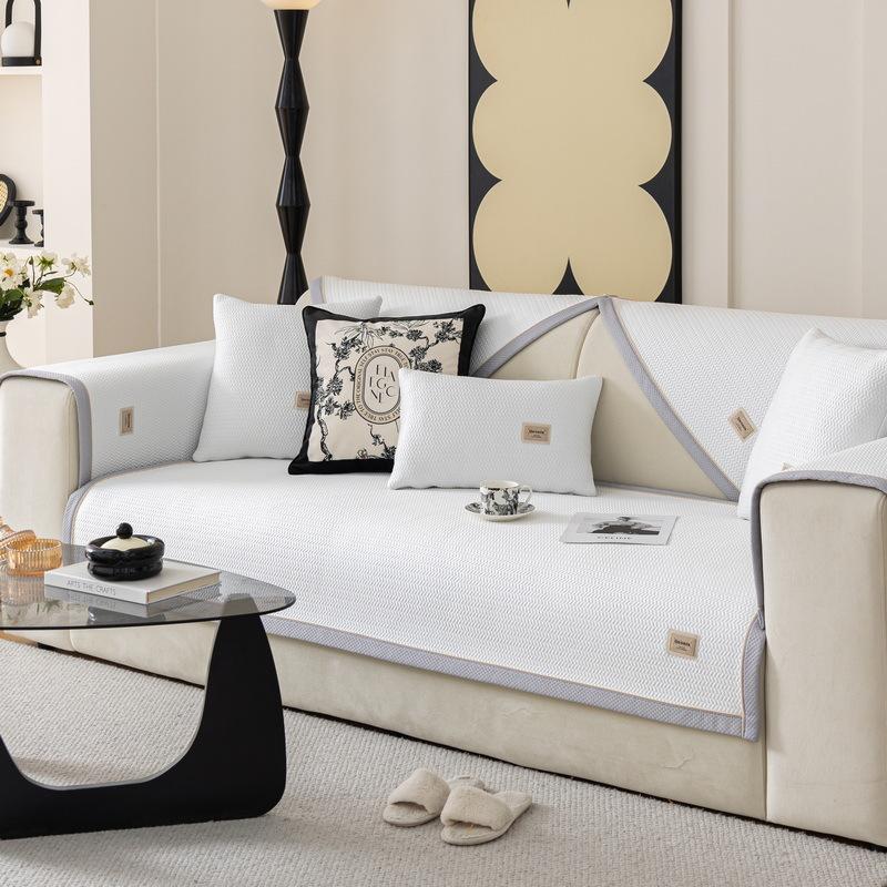 Летний однотонный диванный коврик из ледяного шелка, нескользящий универсальный охлаждающий чехол для дивана, чехол для дивана для гостиной, вышивка, колос пшеницы, чехол для дивана