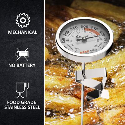 Термометр для жарки во фритюре с циферблатом из нержавеющей стали, термометр для приготовления мяса, зонд 12 дюймов, 2,5 дюйма