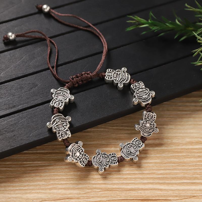 Handwoven Bracelet Retro Silver Copper Coin Small Fish Bracelet Niche Hand Rope Accessories Women