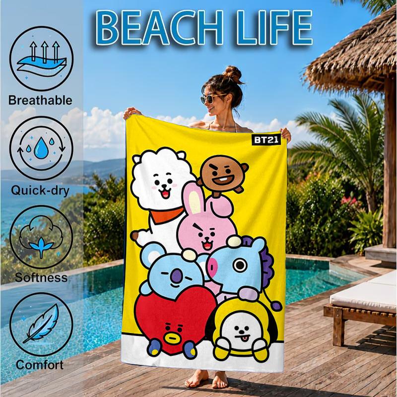 K-pop cartoon Friends Beach Towel, Microfiber Beach Towel, Perfect For Pool, Beach, Travel, Home Decor Beach Party Fan gifts