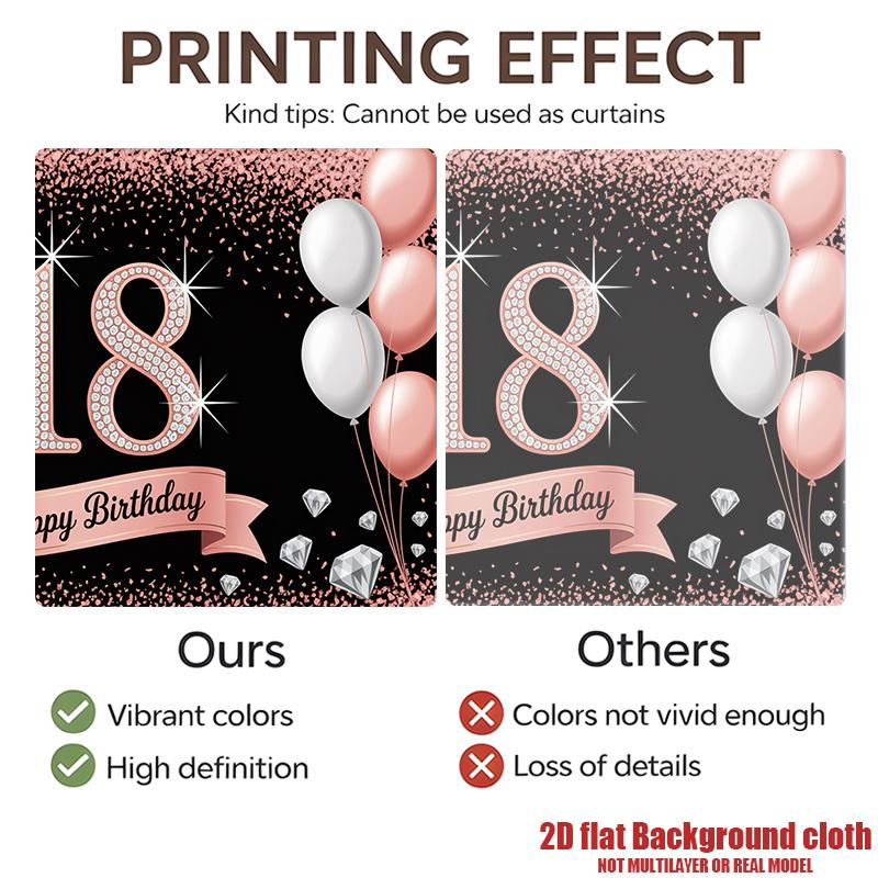Rose Golden 18th Birthday Party Banner, Elegant Polyester Backdrop for Home Room Wall