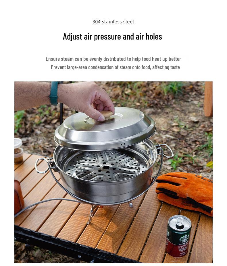 CLS 4.3L Stainless Steel Outdoor Steamer Pot - Portable for Rice, Noodles, Soup Cooking, with Steaming Basket