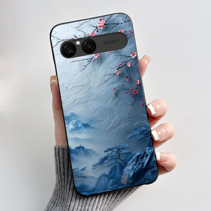 Cute Case For Sony Xperia 10 VII Fundas Capa Printing Shell Protective Cover Soft Silicone Cartoon Black Casing Coque