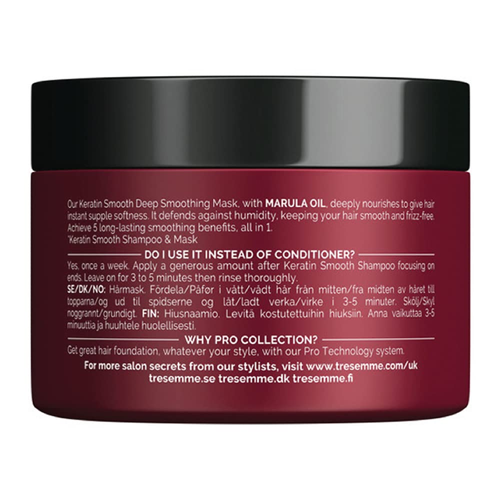 Маска для волос Tresemme с кератином, 300 мл и Шампунь Tresemme Keratin Smooth, 340 мл, С кератином и аргановым маслом для более прямых, блестящих волос - Питает сухие волосы и Контрол
