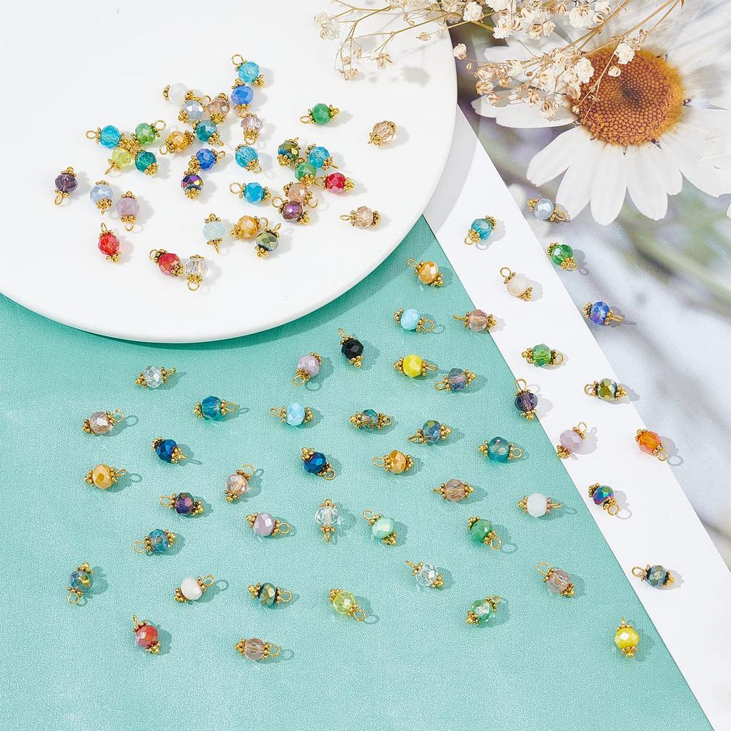 PandaHall Set of Glass 7 Colorful Faceted Beads for and Jewelry DIY Supplies 140-Piece 12x5.5mm Beads, Charms, Connectors, Colors, Earrings,