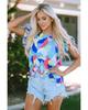 Abstract Print Ruffle Sleeve Blouse