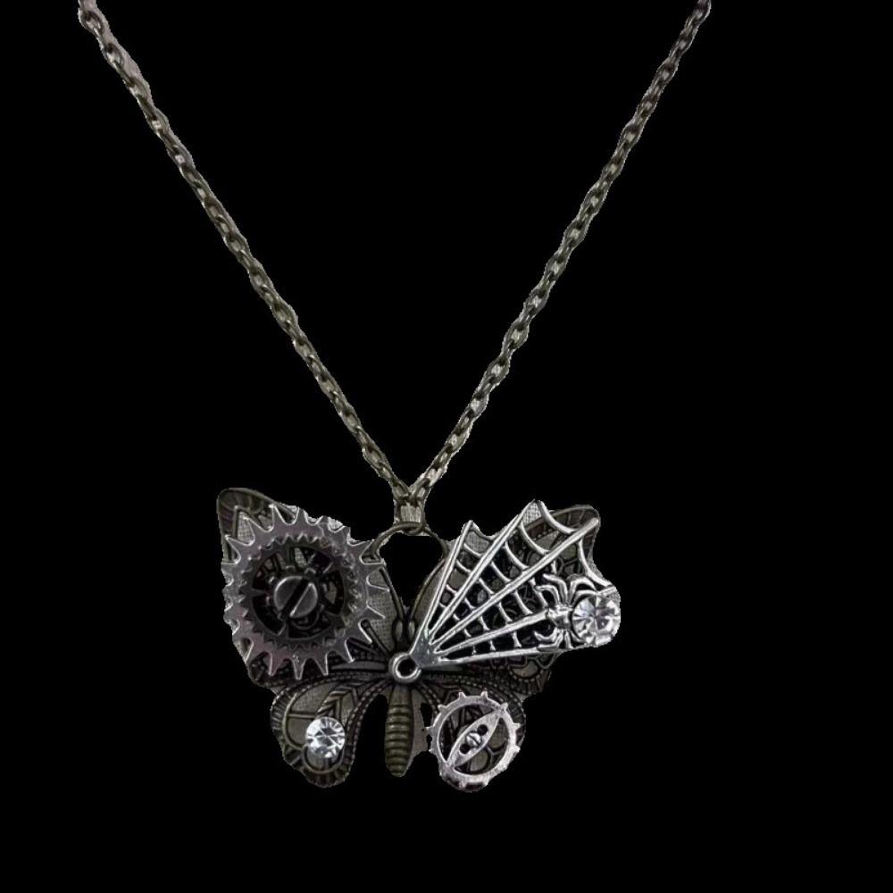 Gothic Mechanical Steampunk Necklace Metal Charm Aesthetic Jewelry Butterfly Pendant Necklace