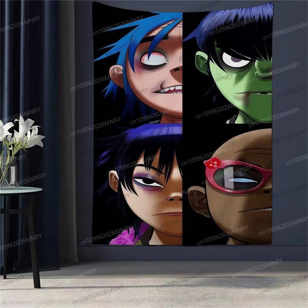 Виртуальная аниме-рок-группа Gorillaz Аниме-гобелен Индийский Будда Настенное украшение Колдовство Богемный Хиппи Настенный подвесной лист