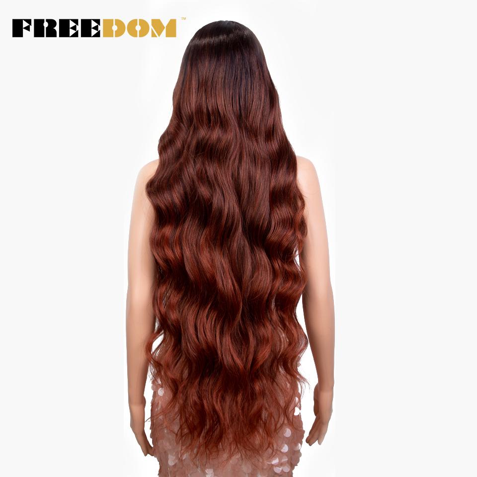 FREEDOM Synthetic Lace Front Wig 36 inch Body Wave Wigs For Women Ombre Blonde Ginger Highlight Wig Long Wavy Cosplay Wigs