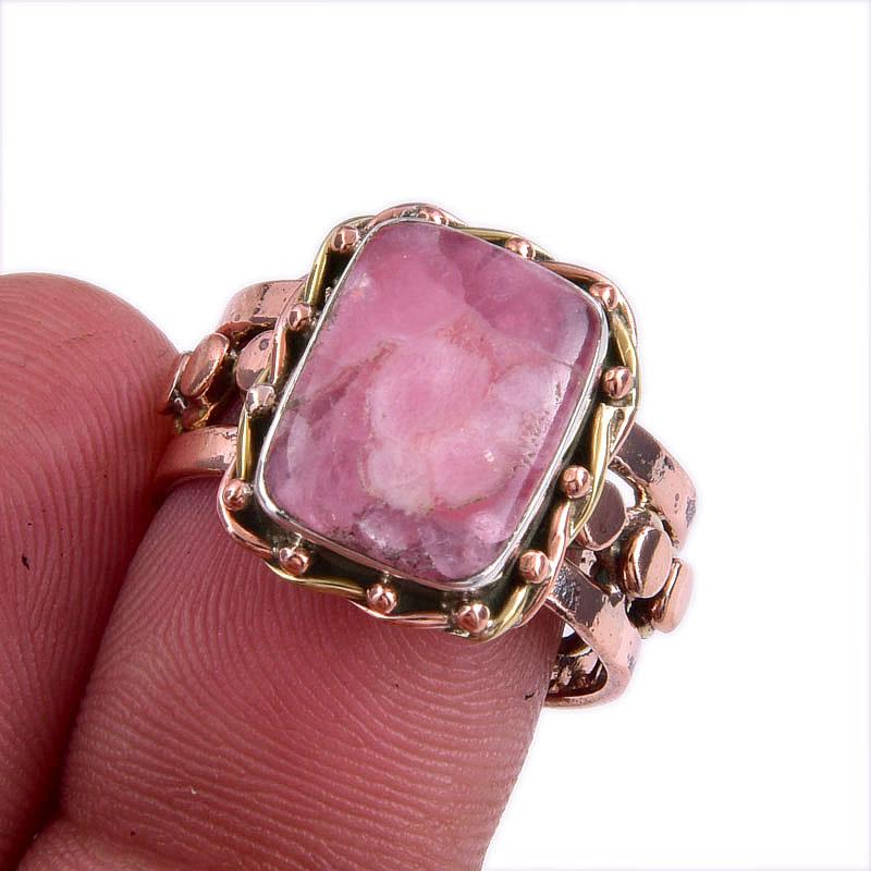 Подарочное кольцо из серебра 925 пробы с натуральным родохрозитом в двух тонах S.8 f2B92