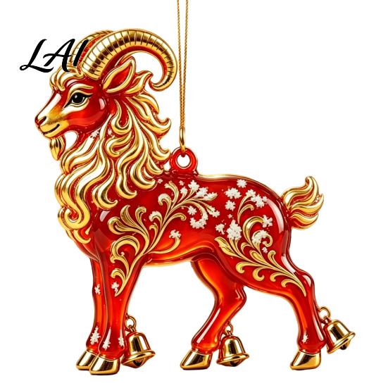 Christmas Tree Ornaments Goat Car Hanging Ornament 2D Acrylic Pendant with String Cute Animal Decor for Rearview Mirror Holiday Party Gift Friends
