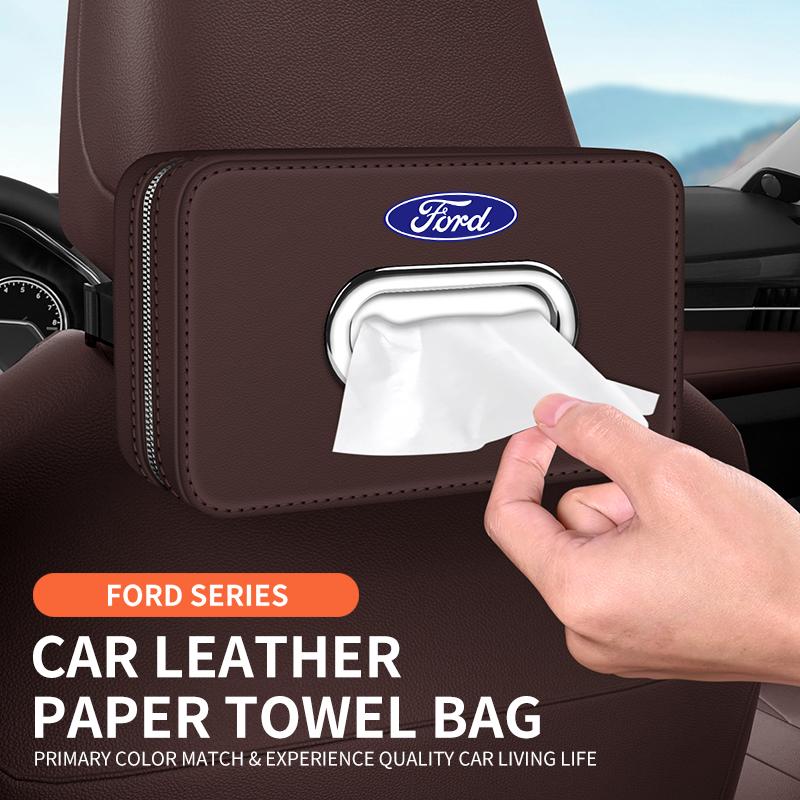 AAAMW1 For Ford Mondeo Focus Explorer Escape Kuga Everest Bronco F-150 Ranger Transit Car-Mounted Leather Tissue Paper Storage Box