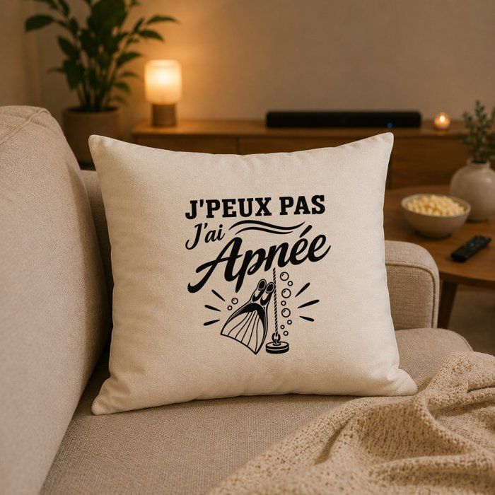 Housse de coussin - PLANETEE - J'peux pas j'ai Apnée - Coton canvas 305 g/m² Fairtrade - Zip invisible - 40×40 cm