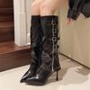 Сексуальные туфли на высоком каблуке с острым носком, женская обувь, фирменные сапоги до колена, тренд 2025 года, панк-сапоги на шпильках, дизайнерские туфли-лодочки Mujer Botas